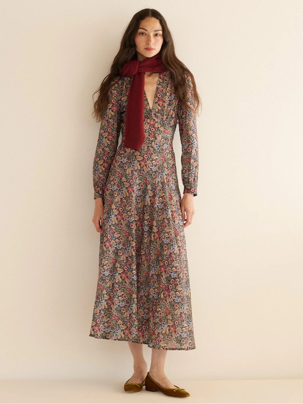 DOEN Charleston Floral Long Sleeve Cotton Maxi Dress Wildberry Thicket Size XL